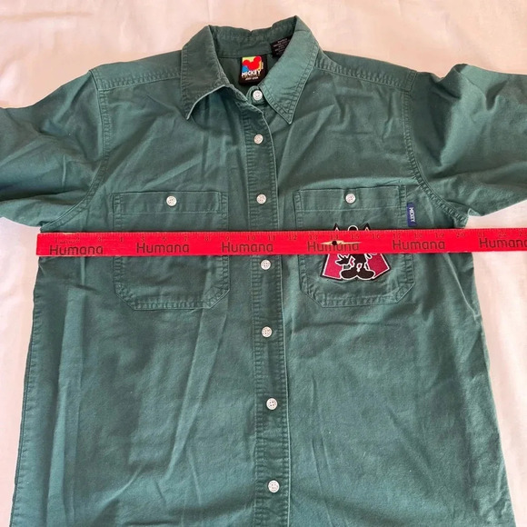 Vintage Mickey Unlimited Jerry Leigh Green Button Up Size Small Pocket Logo - Picture 6 of 8